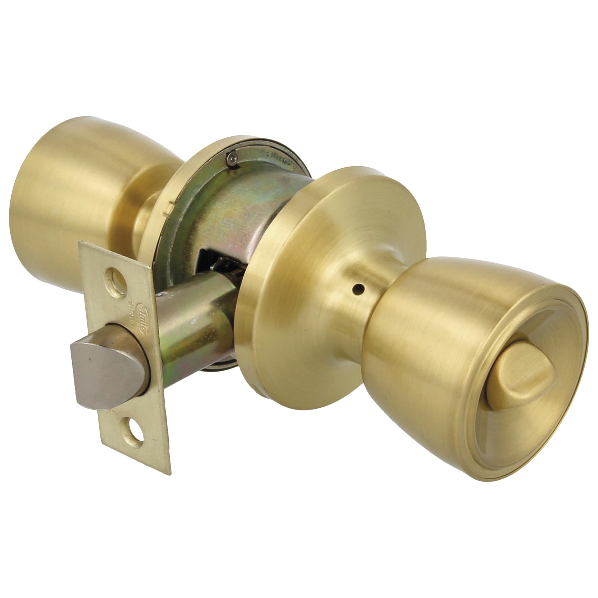 Amig Matt Brass Mod. 602 - Button Set | Matte Brass| 18.5X 8 Cm | With Latch | Private Function | Exterior Emergency Device And Interior Lock | Door 35-45 Mm
