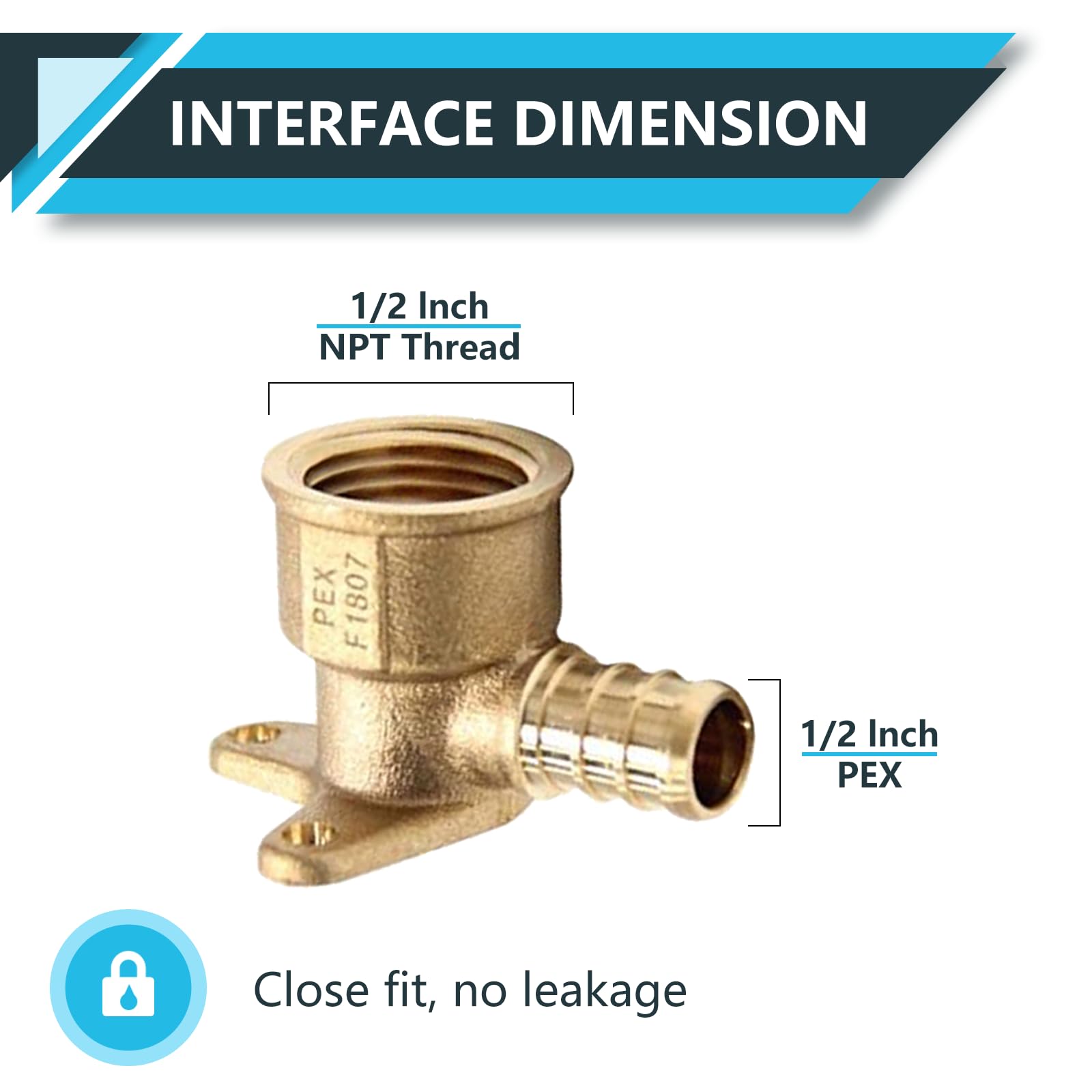 ASTM F1807 - Confezione da 20 raccordi PEX, 1/2" x 1/2" femmina filettati NPT a gomito per orecchio a goccia, raccordi a crimpare in ottone, per tubi PEX idraulici