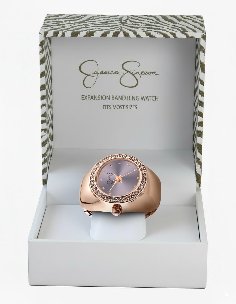 Jessica Simpson Damen-Armbanduhr, Rotgold, verstellbar, Kristalllünette, Quarz, analog, Mini-Zifferblatt, Stretchband, Modeschmuck Accessoire