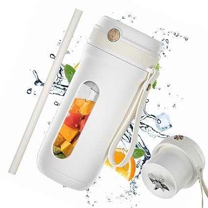 Portable Blender for Shakes & Smoothies, 12oz USB-C Rechargeable Cordless Blender with 10 Blades, Leakproof Lid, Straw Hole, Suitable for Travel, Home, Office, Gym (Milky White)