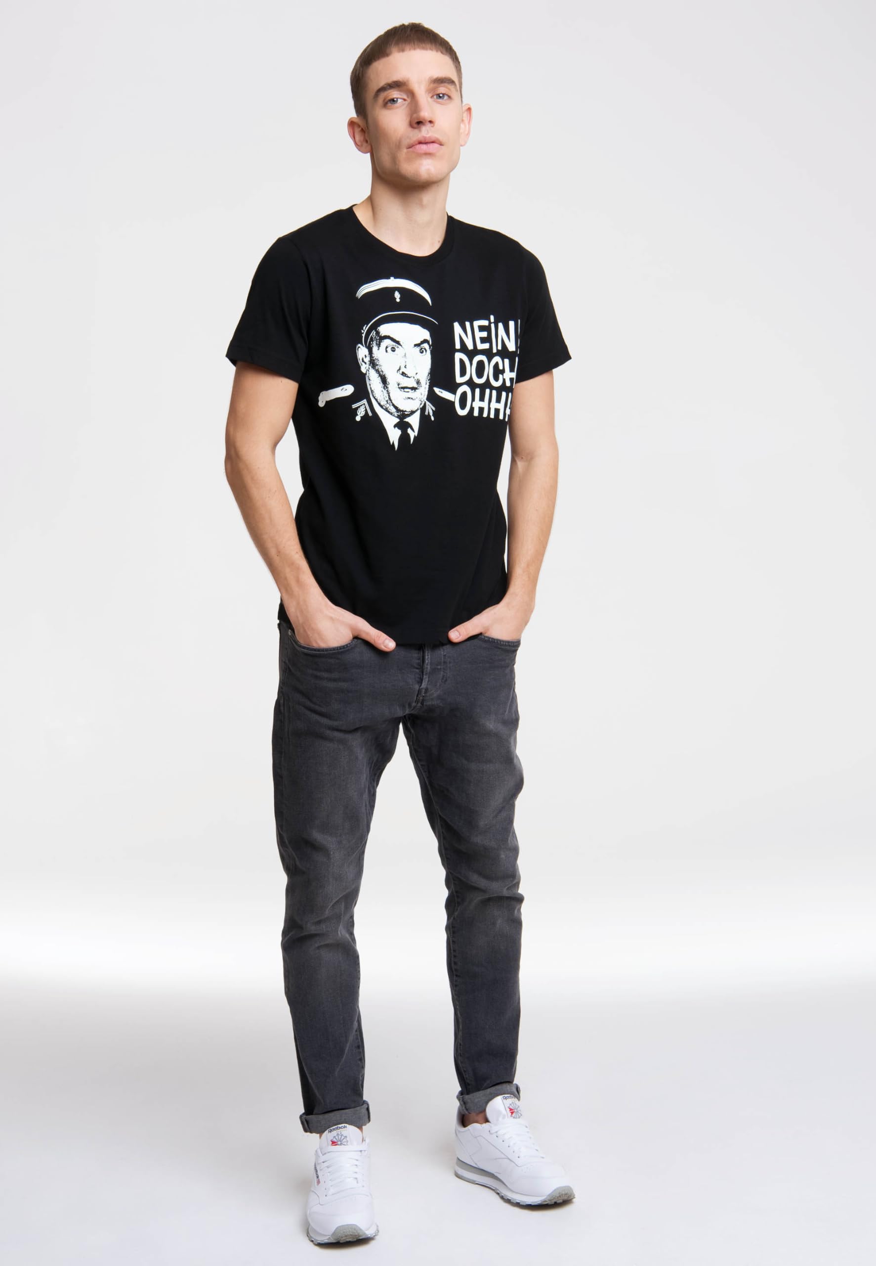 Logoshirt® Louis de Funès Nein! Doch! Ohhh! T-Shirt Damen & Herren | Offiziell lizenziertes Louis de Funes-Merchandise, kultiges Gendarm-Motiv, 100% Baumwolle, hochwertiger Frontprint