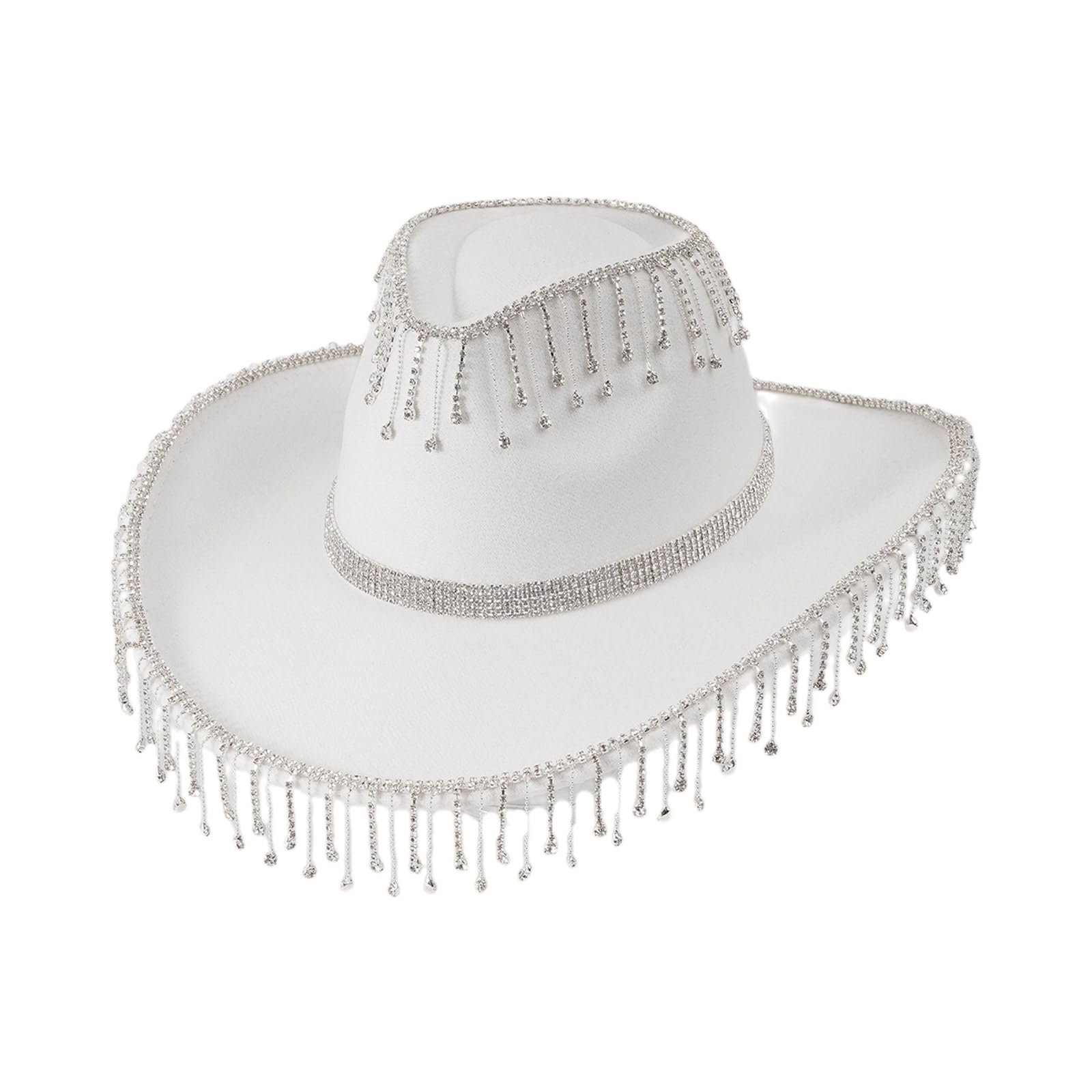 Sombrero ligero con flecos de diamantes de imitación para mujer, sombrero de fieltro para mujer, sombrero de fiesta occidental para hombre, resistente al viento