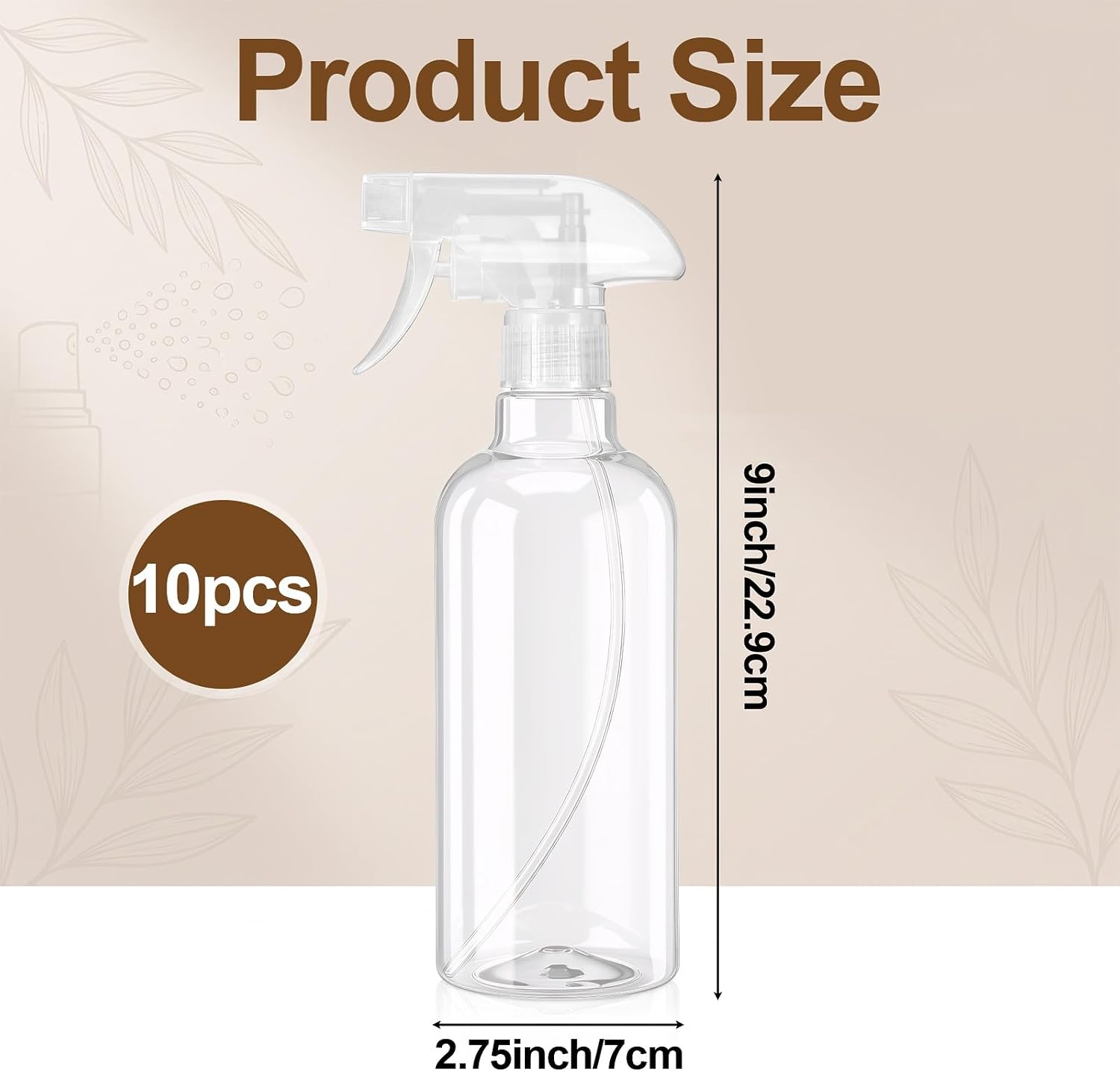 10 Pack 500ml (16.9oz) Plastic Mist Spray Bottles, Clear Refillable Spray Bottles with Trigger Sprayer for Cleaning Solutions, Essential Oils, Misting Plants