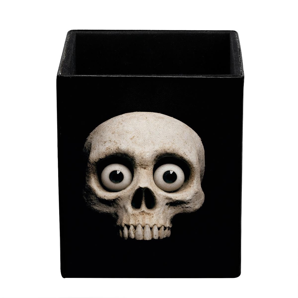 HEOEH Funny Skull Pen Holder Pen Pot, Square Pencil Cup for Desk