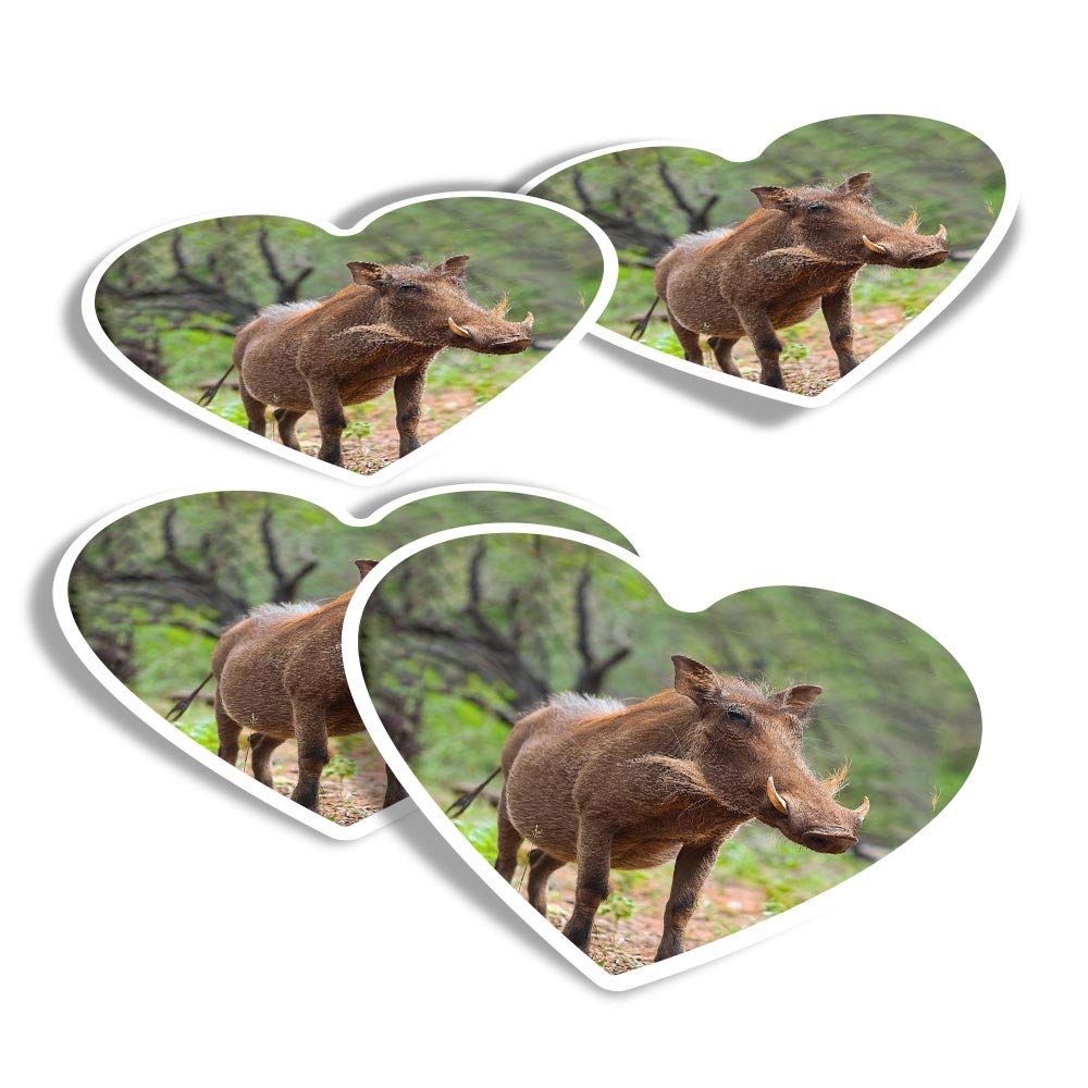 Destination Vinyl Ltd Multi Vinyl Heart Stickers (Set Of 4) - Wild Pig Boar Hog Kenya Africa Fun Decals For Laptops,Tablets,Luggage,Scrap Booking,Fridges #15949