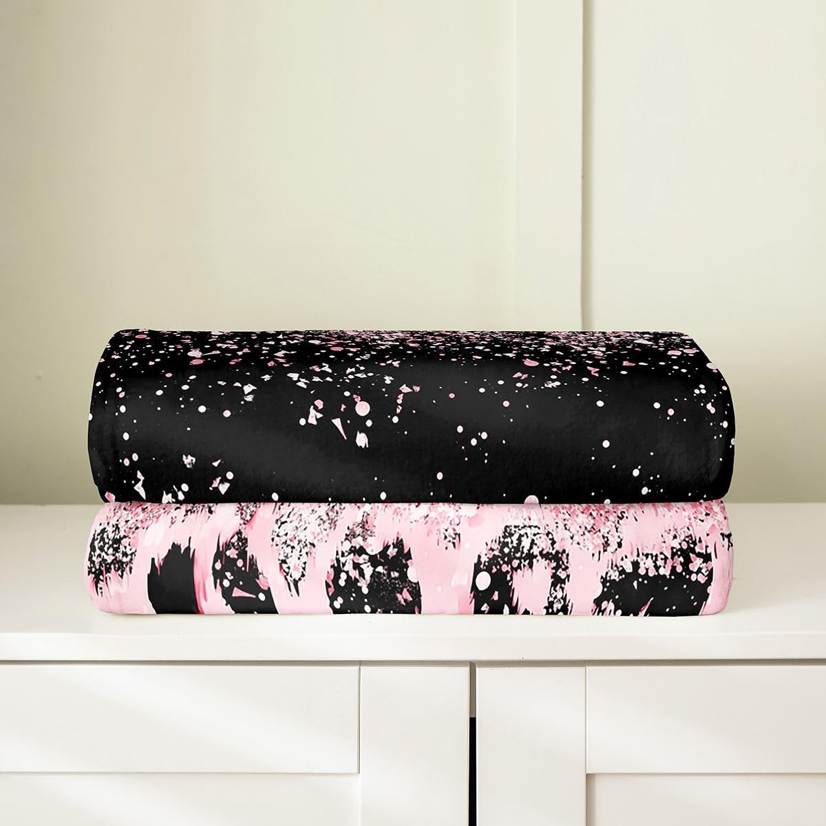 Pink Black Leopard Glitter Flannel Fleece Throw Blanket Throw 50"x60" Ombre Pink (Not Glitter) Fuzzy Blanket Glitter Silver Fashion Plush Blanket Glam Glitter Art Prints All Season Bed Blanket
