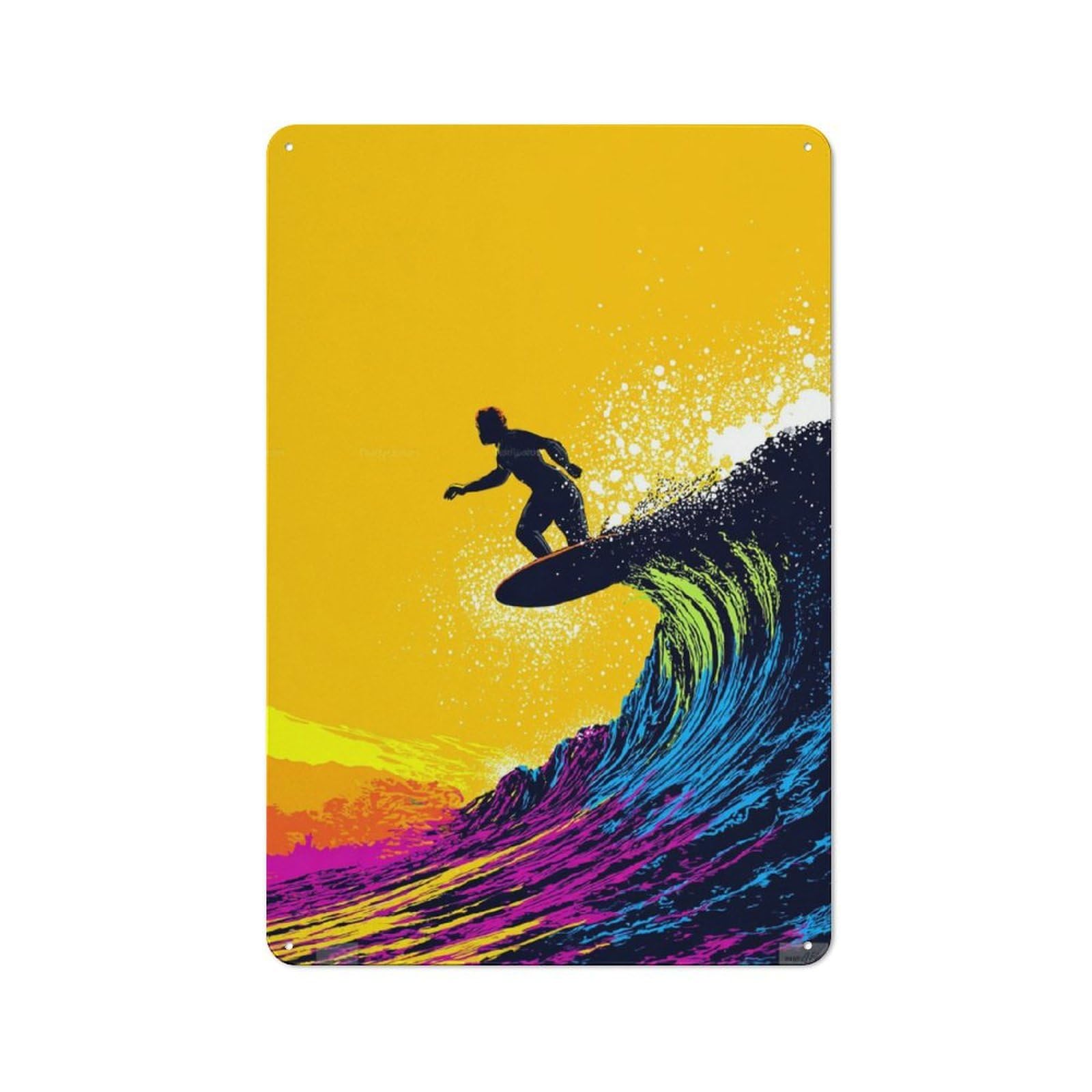 For Café Or Restaurant, Surfing The Colorful Waves Rustic Metal Plaque 30x20cm, for Hospitality Interior Collectors Refreshing A Room in Autumn