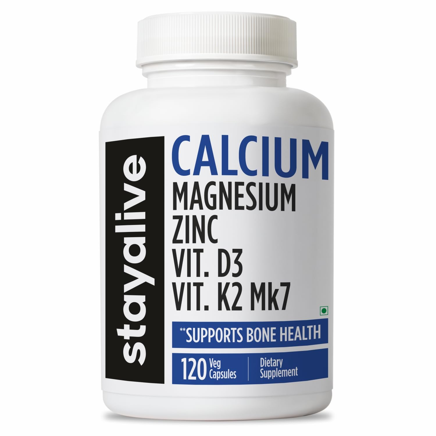 STAY ALIVE Calcium Magnesium Zinc Vitamin D3 K2 | Bone & Joint Health Supplement | Supports Strong Bones & Muscle | 120 Capsules | Non-GMO & Gluten-Free Calcium and Zinc Supplement for Men and Women