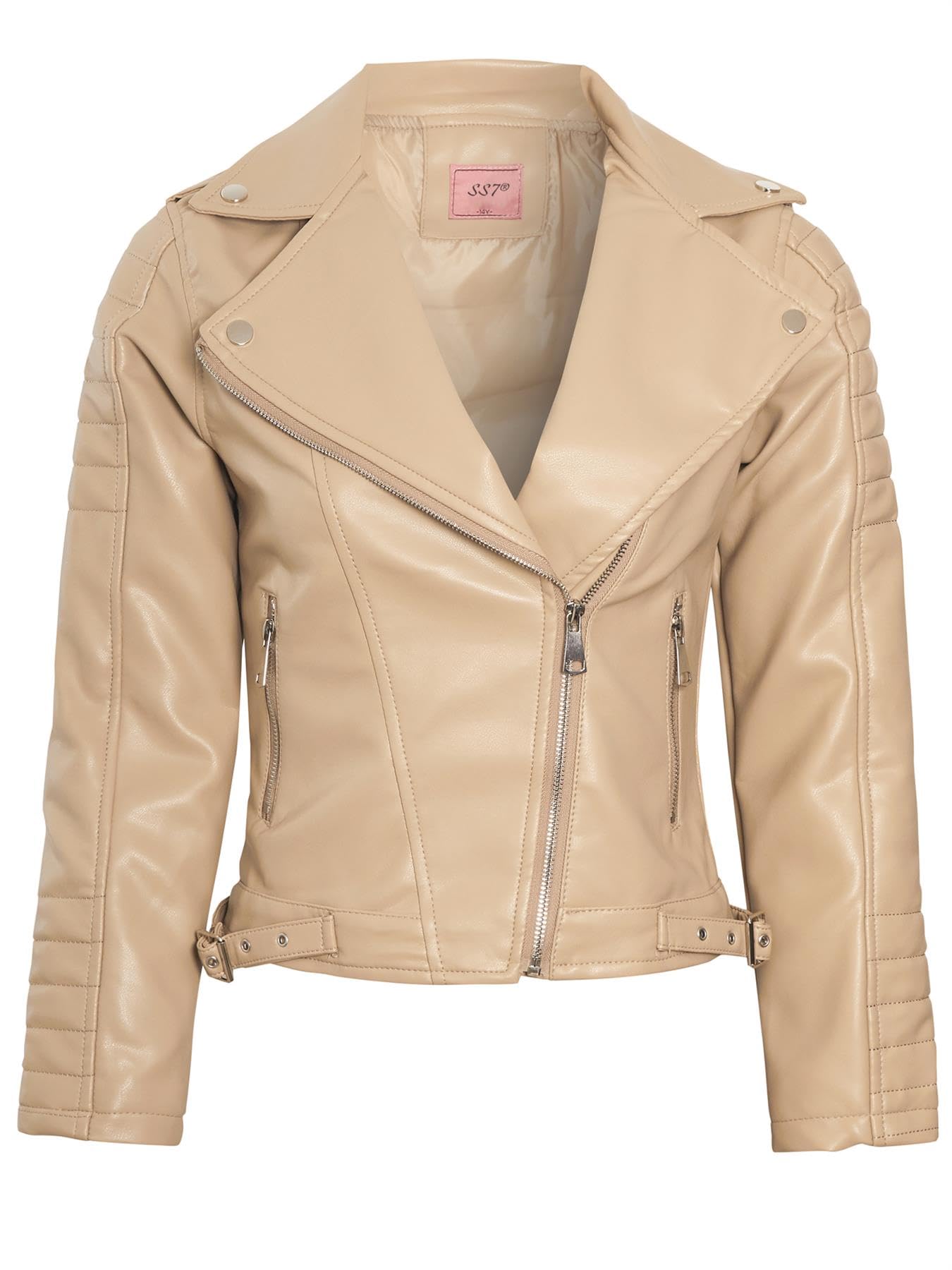 Ss7 Girls Beige Biker Jacket Faux Leather Coat