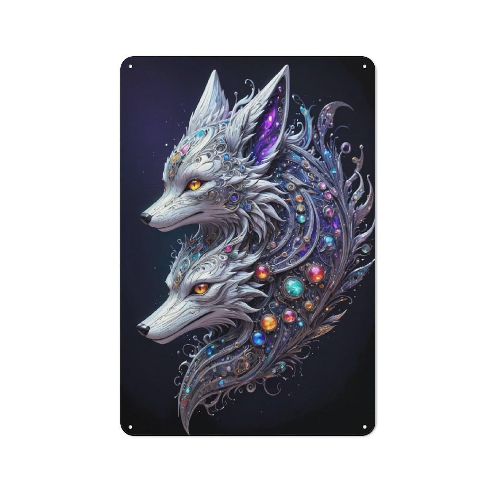 Junmoney Silver Dual Fox Rustic Tin Wall Plaque 30X20cm For Garage Or Workshop, For Garage Decor Fans, For Retro Home Interiors