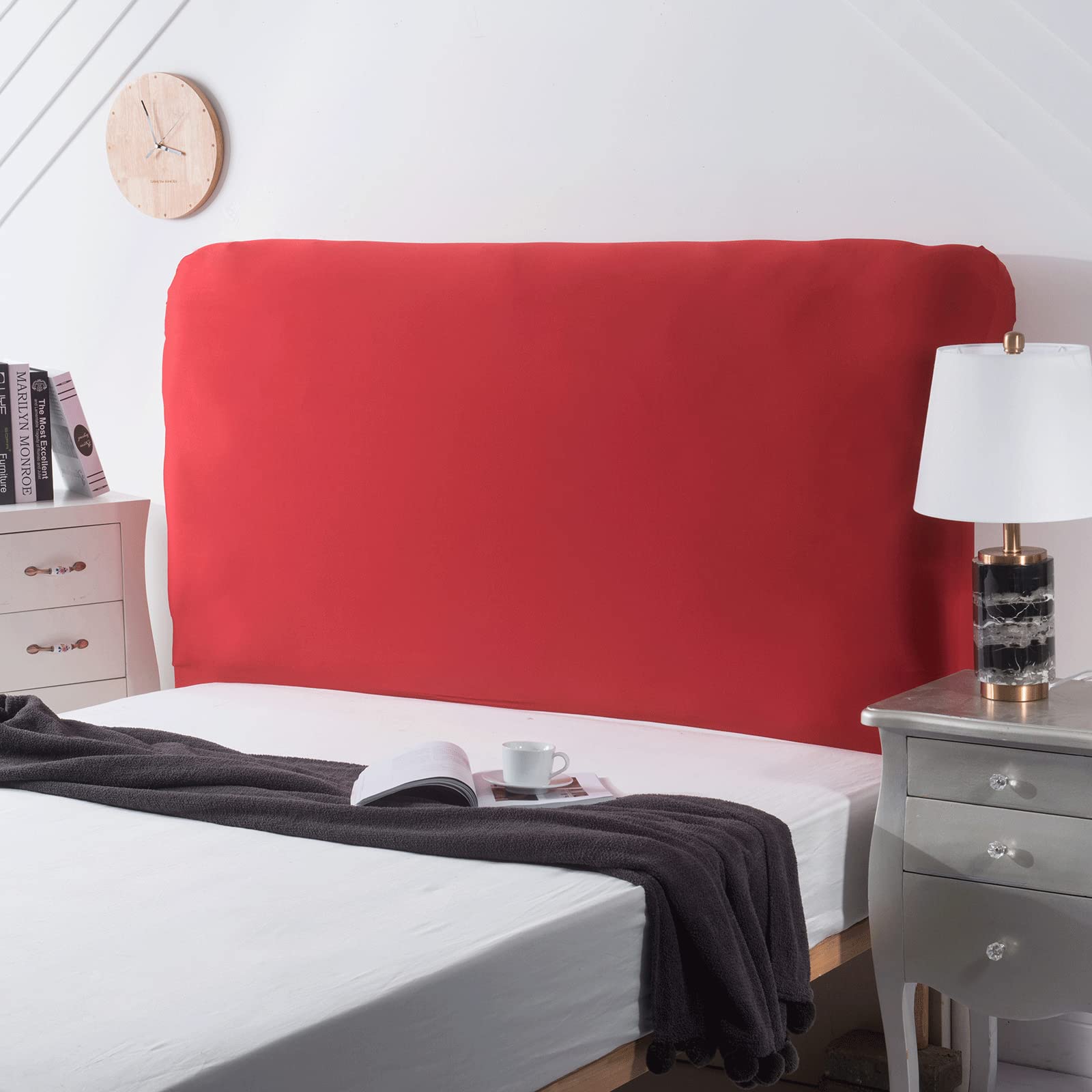 Stretch Universal Bed Head Cover/Bed Headboard Slipcover for Upholstered/Leather/Wood Headboards, All inclusive King Size Double Single Queen Head Board Covers Protector Decoration(120-140cm,Red2)
