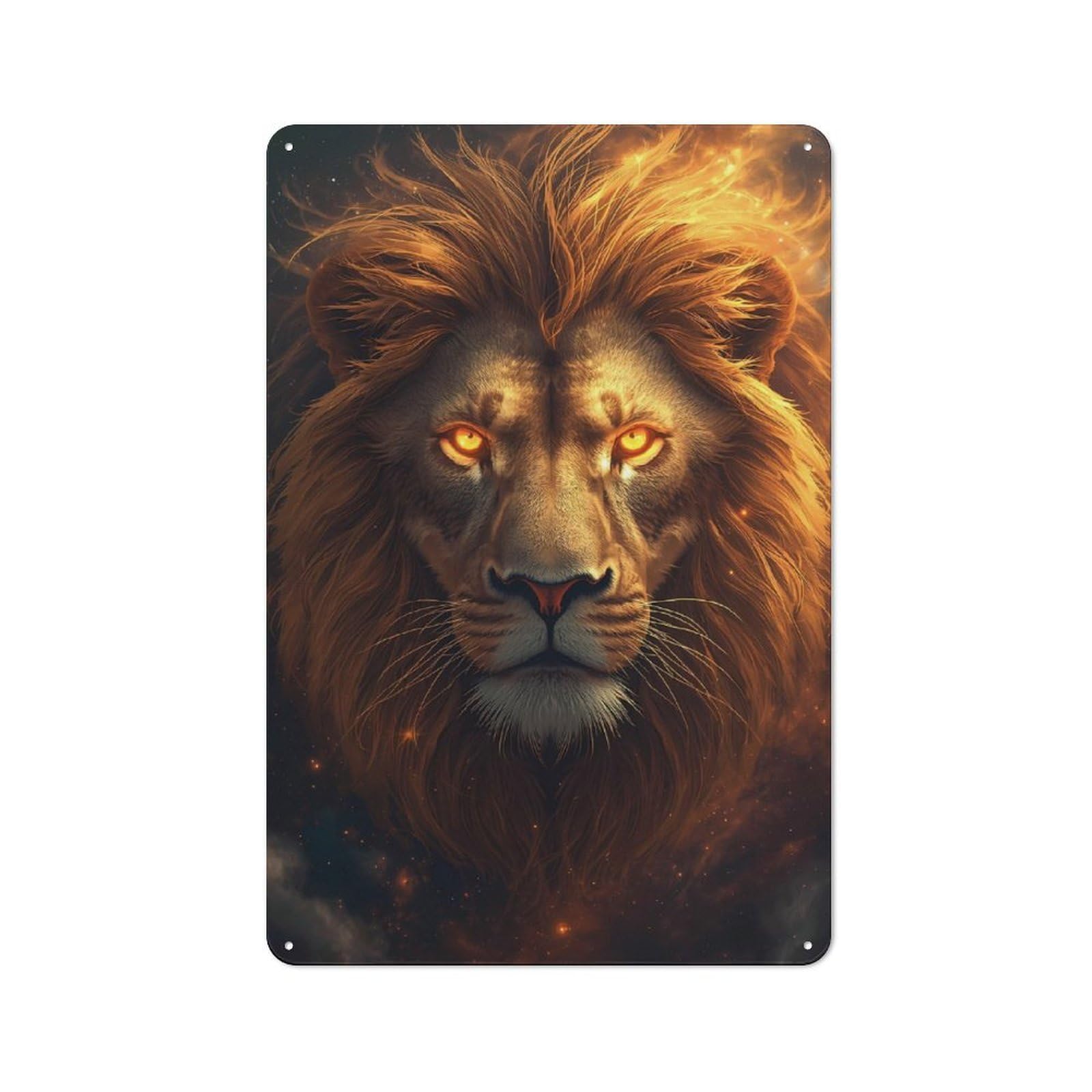 Junmoney Fiery Lion Portrait Kitchen Metal Sign With Design 30X20cm, Vintage Cafe Wall Decor For Restaurant, Kitchen, Counter Or Breakfast Nook