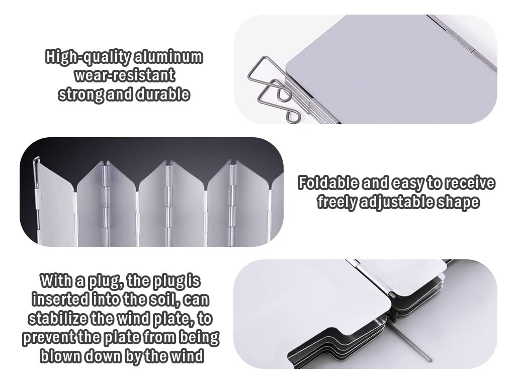 Faltbar Aluminium Windschutz,Camping Windschutzscheibe Windscreen,mit 16 Lamellen aus Faltbar Aluminium Windschutz,1 Teleskop Blasrohrfür,für Outdoor,Picknick,Öfen,Campingkochern,Gaskochern
