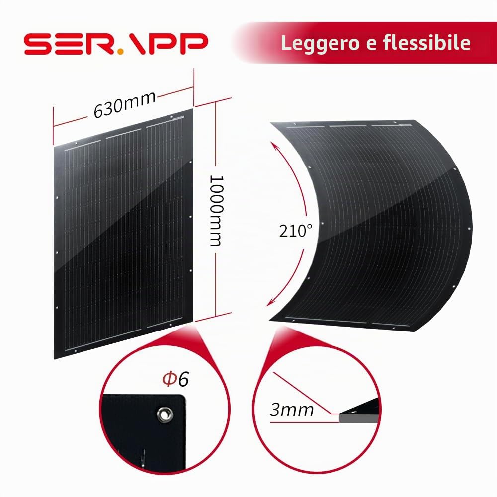 SAT-100-F8ME 200 W Set di Pannelli Solari Flessibili, 2 x 100 W | Moduli monocristallini sottili da 16,4 V, nero opaco, peso 2,2 kg, protezione IP68, forniti senza accessori di montaggio