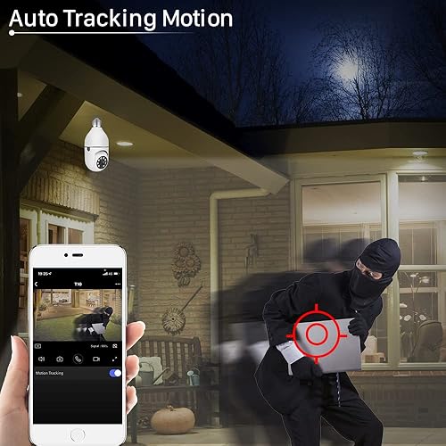Vista 4 de EVERSECU Cámara de seguridad PTZ de bombilla inalámbrica de 1080P 2.0MP con conector E27, seguimiento automático de movimiento, audio bidireccional