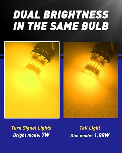 Miniatura 7 de AUTOONE Bombilla LED 1157 color amarillo ámbar para luz intermitente, 2057 2357 7528 BAY15D bombilla LED para luces intermitentes, luces de freno,