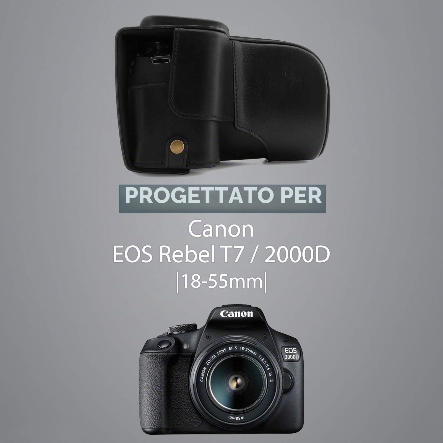 MegaGear Ever Ready - Custodia in pelle per fotocamera compatibile con Canon EOS 2000D (18-55 mm)