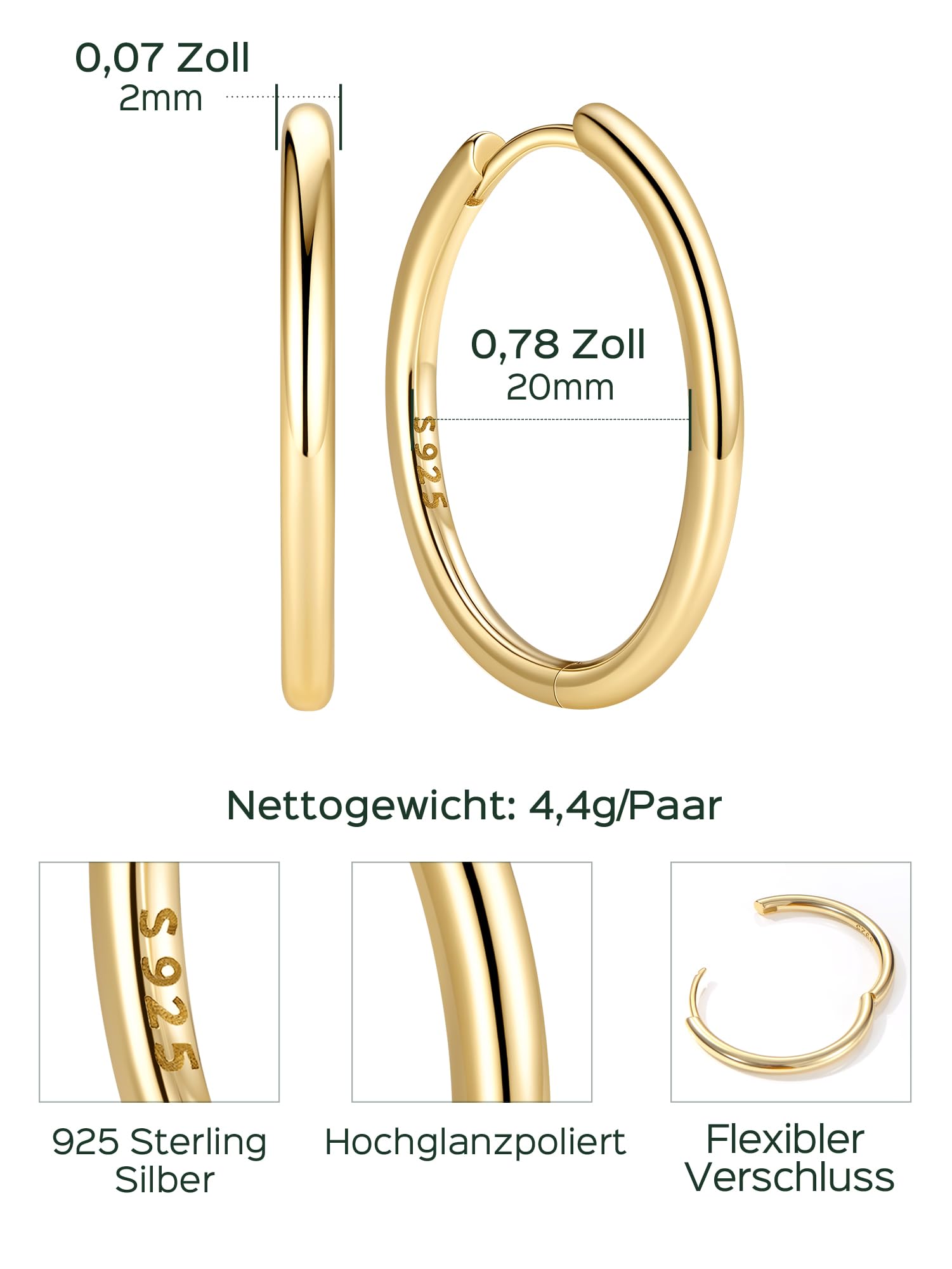 ChicSilver Creolen Gold Klein Ohrringe Silber 925 Rund Hoop Earrings Damen