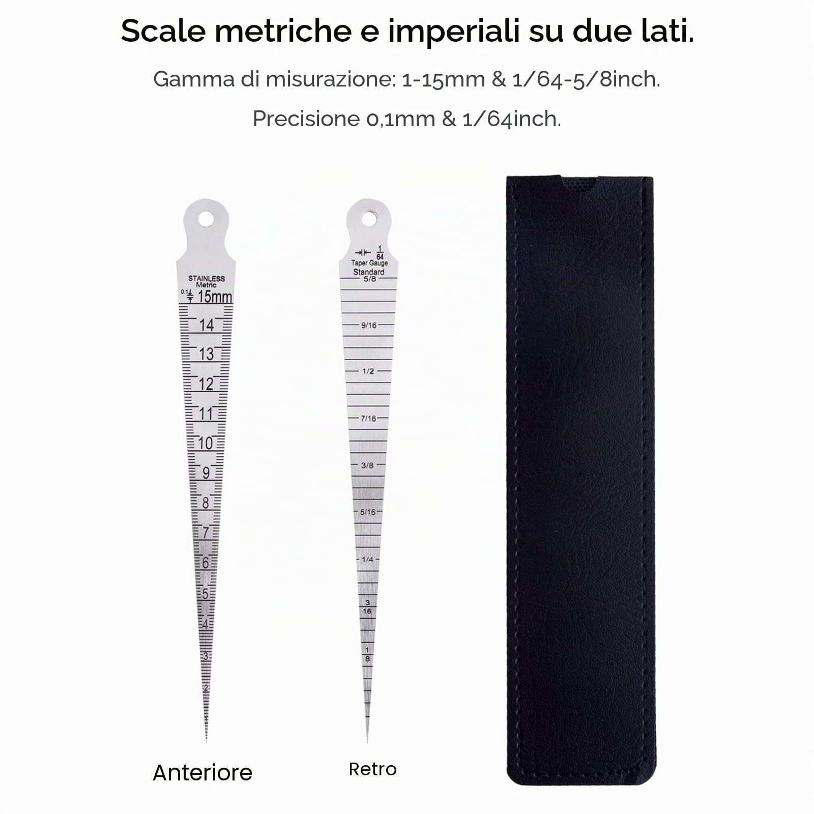 Calibro Conico Per Diametri Interni 1-30 Mm - Spessimetro In Acciaio Nichelato Con Scala 0,1 Mm