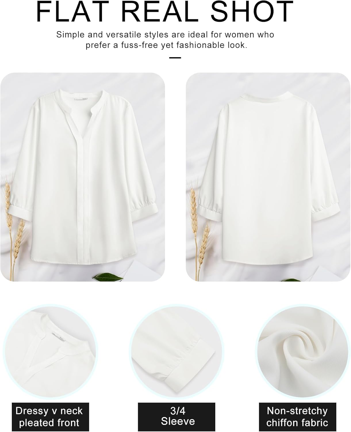 Messic Women's Blouse Dressy Casual 3/4 Sleeve Pleated V Neck Tops Business Work Shirts for Fall 2024 Trendy Outfit - Image 5