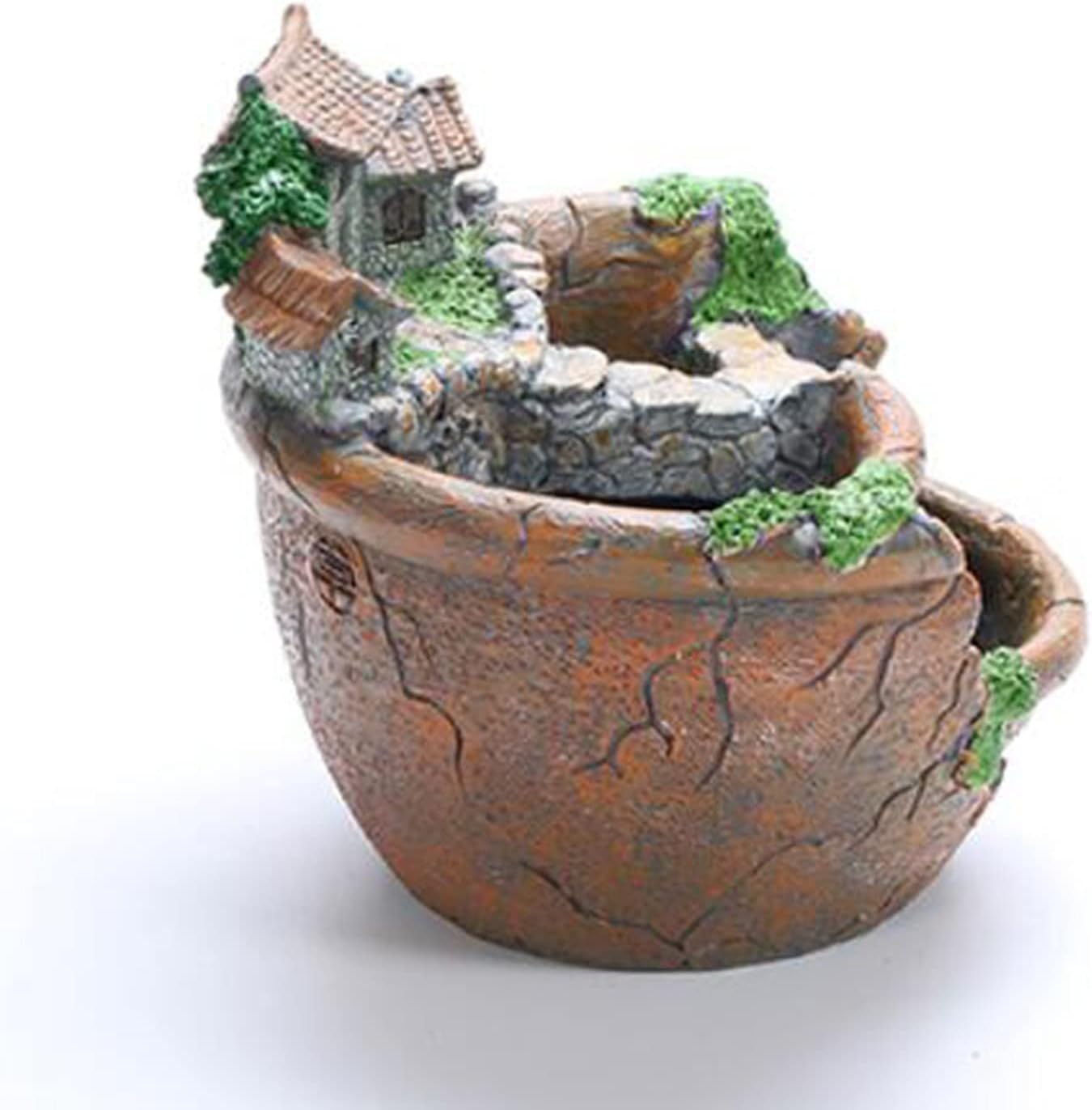 Micro Landscape Plants Pot Flower Pots Succulent Plants Pot Fairy Garden Pot Hanging Garden Design with Sweet House (Orange)