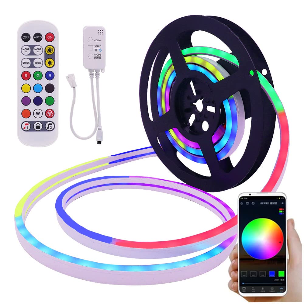 XUNATA Kit Bluetooth luce di Neon RGB Flessibile, WS2812B Pixel Flat striscia LED impermeabile + Controller di sincronizzazione della musica e remoto+ Alimentazione da 5 V 2 A DC (5m)