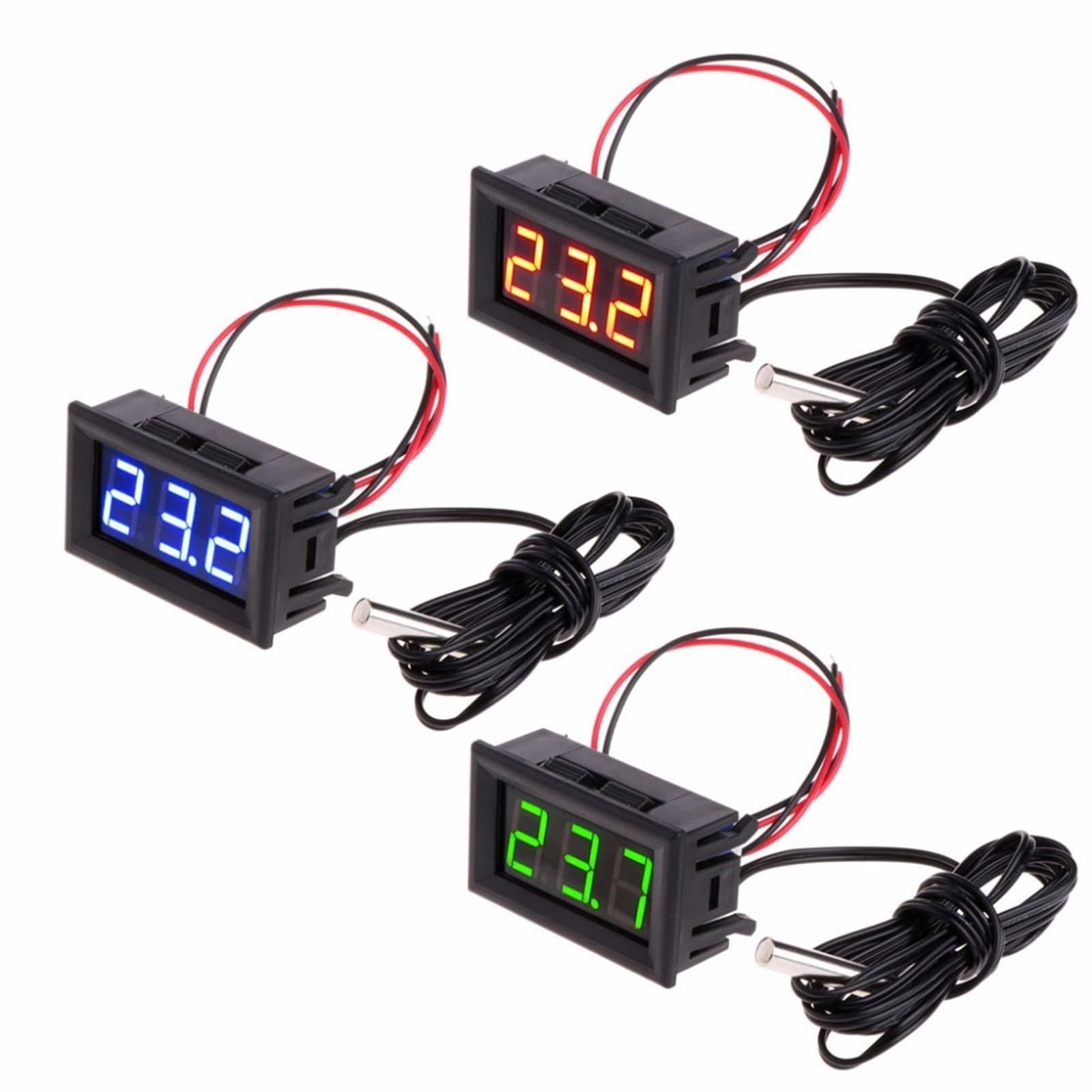 Cyfrowy termometr LED 5 V 12 V 0,56 cala do samochodu, do użytku wewnątrz i na zewnątrz, do inkubatora, akwarium, czujnik temperatury, stacja pogodowa (Blu)