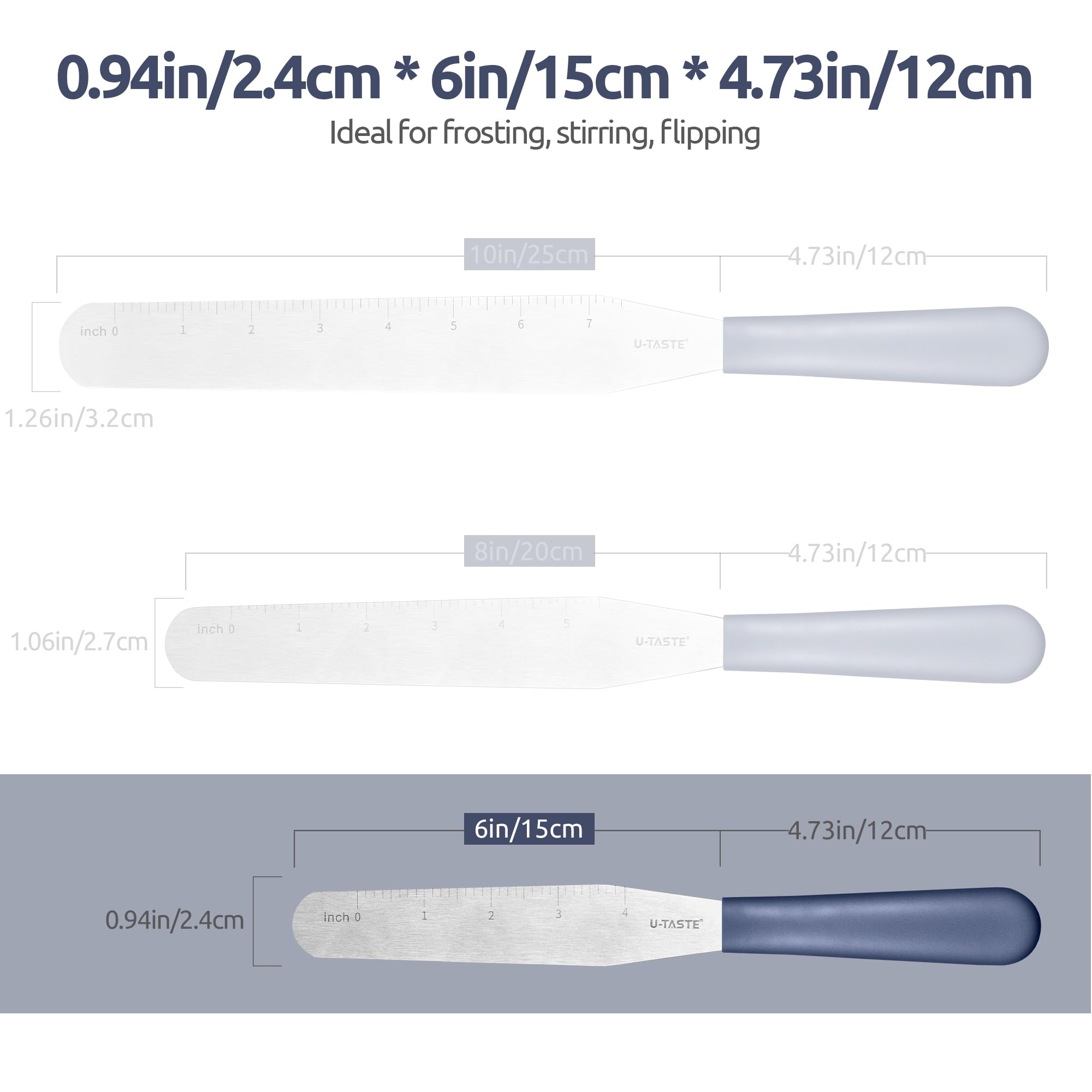 U-Taste 6in Cake Icing Spatula: Flexible Decorating Frosting Knife with Straight Thinner Stainless Steel Blade, Smooth Spreading Tools with Comfortable PP Handle for Cream, Cupcake (Midnight Blue)