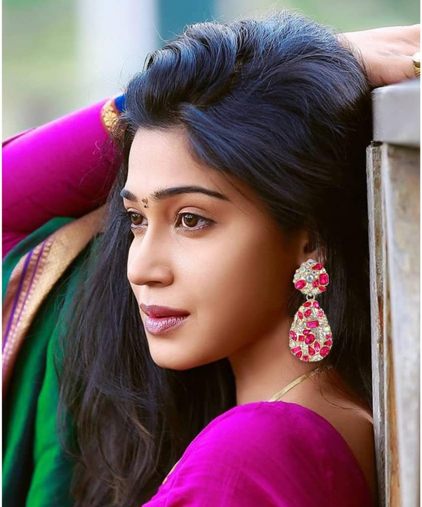 Rhinestone Statement Earrings Teardrop Costume Earrings Cluster Crystal Chandelier Drop Dangle Earrings for Women - Image 3