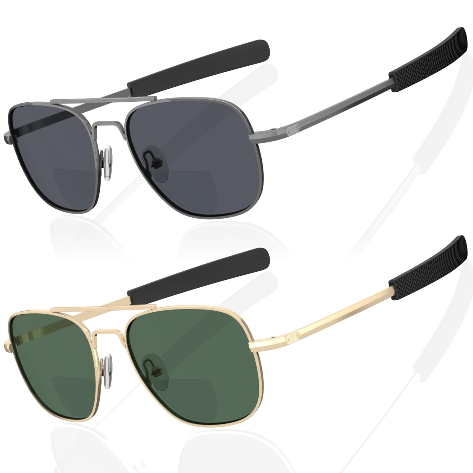 LianSan 2 Packs Premium Aviator Bifocal Reading Sunglasses for Men Women - Retro Sun Readers UV Protection Outdoor Cheaters(Gold&Gunmetal,1.75x)