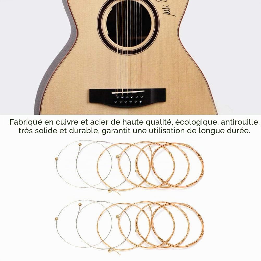 Corde de guitare, 12 pièces de rechange de cordes de guitare pour guitare folk acoustique
