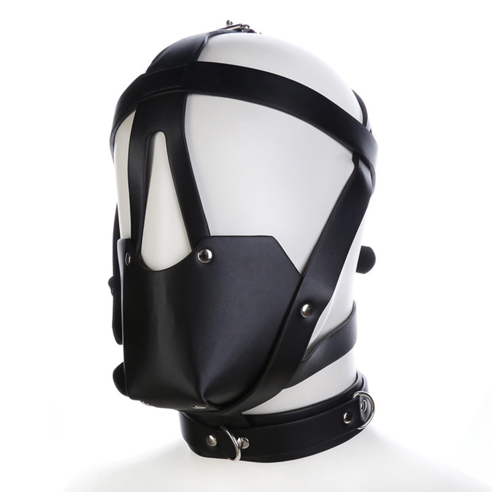 Wol Vee Unisex Black Leather Headgear + Whip, Even Size, Stage Role Play (Black)