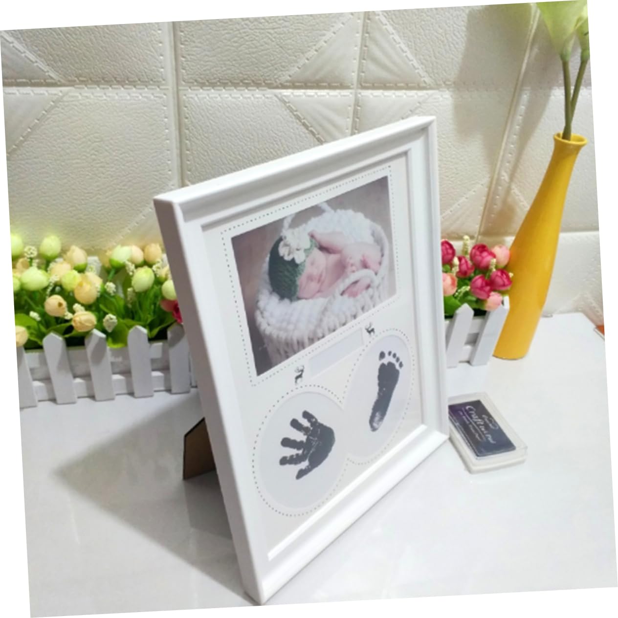 Abaodam Baby Photo Frame Handprint Footprint Newborn Baby Photo Frame for Boys and Girls