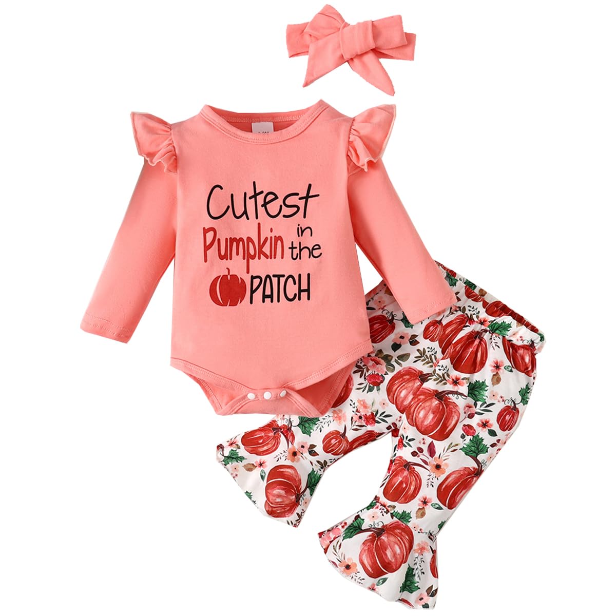AkyzicNewborn Baby Girl Clothes Outfit Infant Baby Ruffle Romper+Pants+Headband 3 PCS Outfits Set 0-18 Months