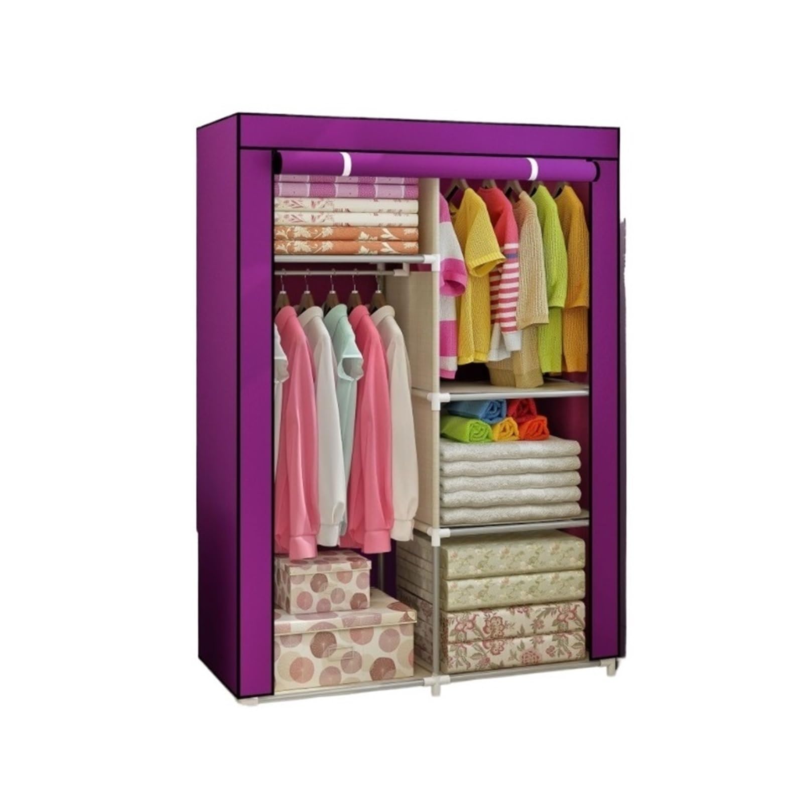 Tragbarer Schrank Für Schlafzimmer Stoff-Kleiderschrank, Abnehmbare Tragbare Kleiderschrank-Regale, Kleiderständer for Schlafzimmer-Höhenschrank Und Ankleidezimmer(Purple)