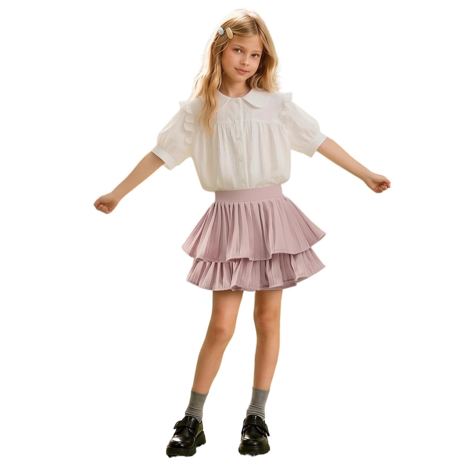 Générique Jupe d'été à Volants et à étages, Style décontracté Chic, Short plissé trapèze pour Petites Filles (6-7 Years)