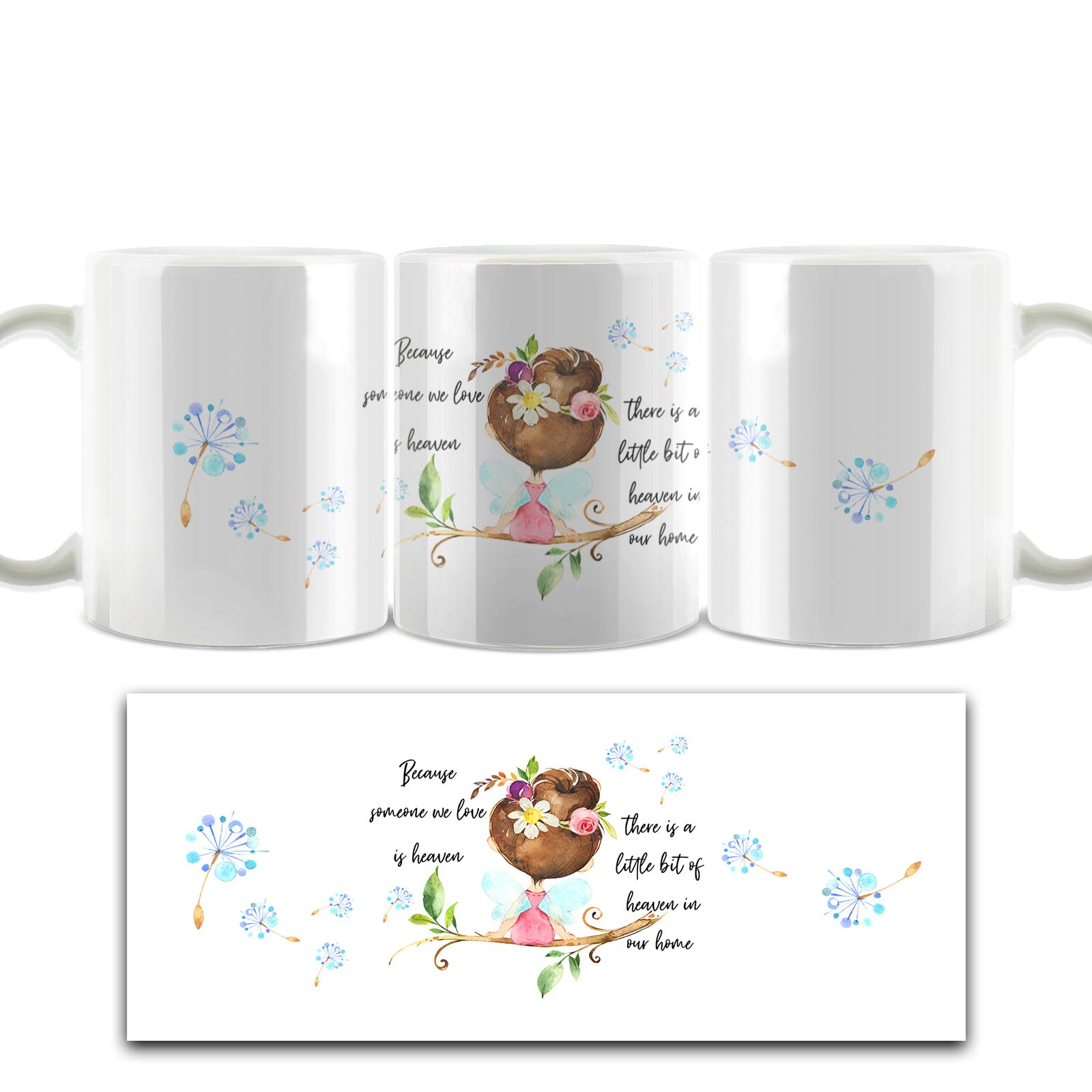 Hairyworm Mug for Mum and Belgian Milk Chocolate/Hot Chocolate Stirrer Marshmallow Gift Set, (11oz) White, Yellow, Blue, Black, Pink Mug with Flower Heaven Home Design