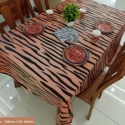 Kymy 4Pcs Animal Print Table Covers,Safari Animal Tablecloth,Tablecloth,Animal Theme Tablecloth Party Supplies,Zoo Party Decorations With Tiger And Leopard Print(Black-Brown) #TOP1