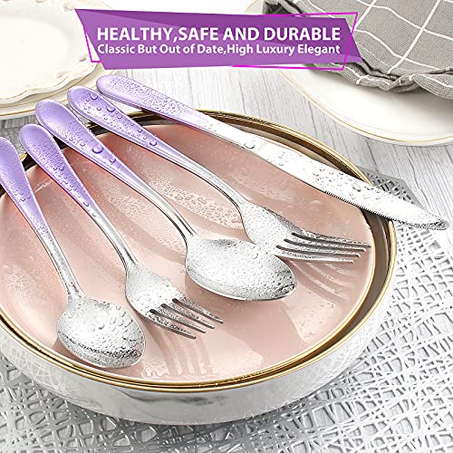 Gradient Purple Silverware,Stainless Steel Flatware Set,20 Piece Tableware Cutlery Set,Mirror Polished Utensils Sets For Kitchen,Reusable Dinnerware Set Service For 4,Dishwasher Safe #TOP4