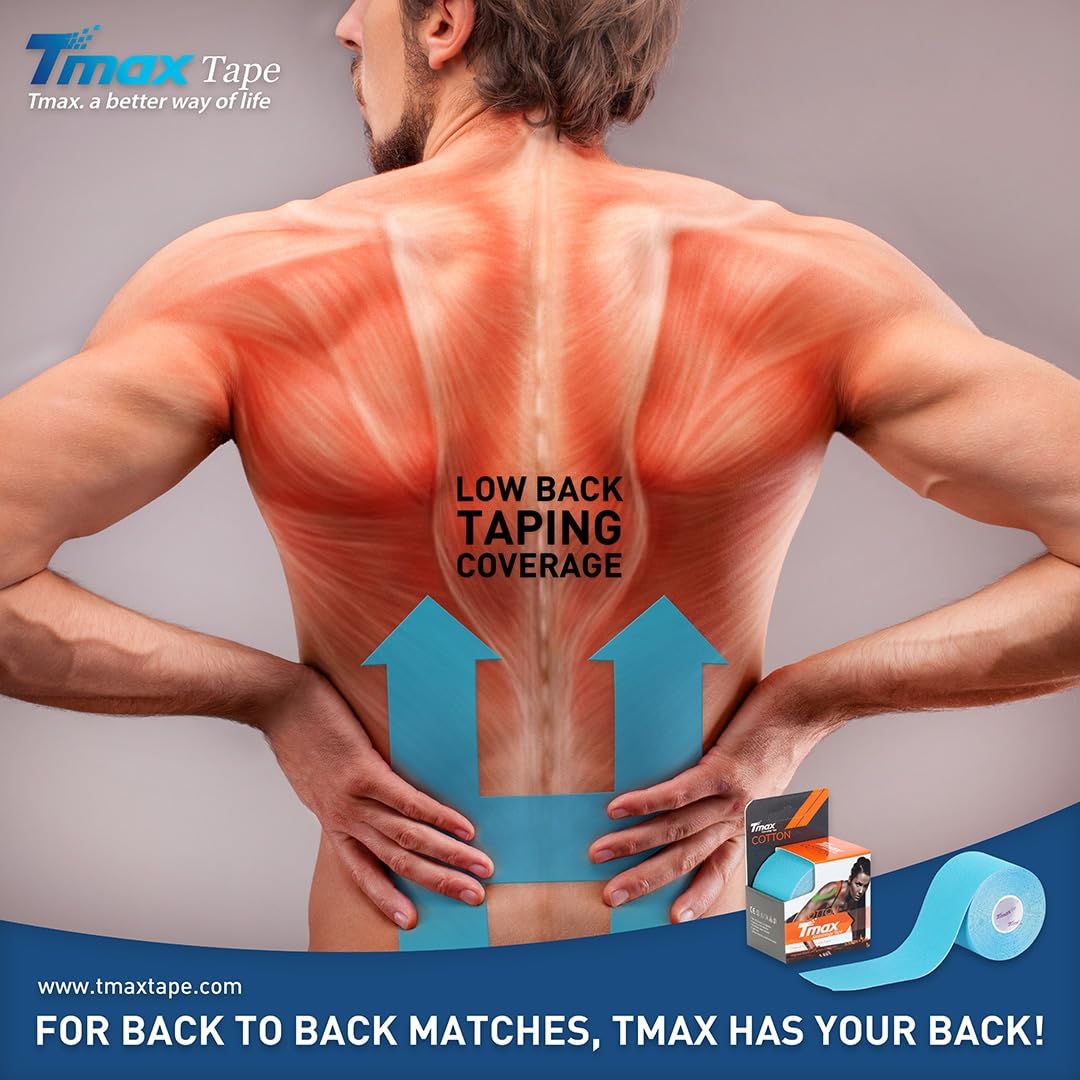 Tmax - Nastro kinesiologico impermeabile, per lesioni, supporto muscolare, sollievo dal dolore, supporto articolare e fisioterapia (5 m x 5 cm) (confezione da 3)