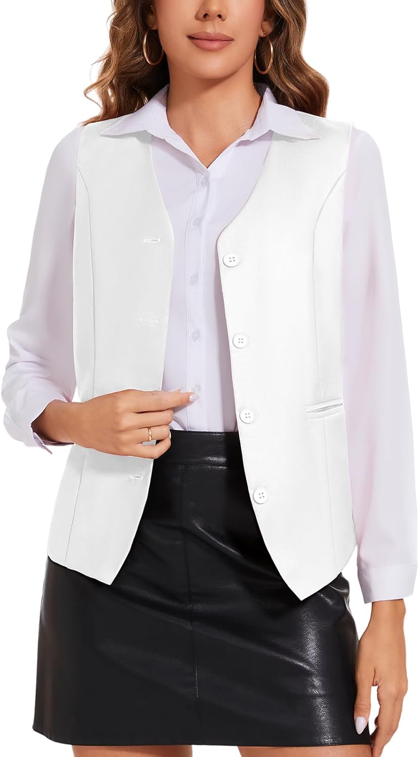 Waistcoat Vest for Women Fully Lined V-Neck Button Down Formal Fitted Dressy Suit Vest Coat with Pockets