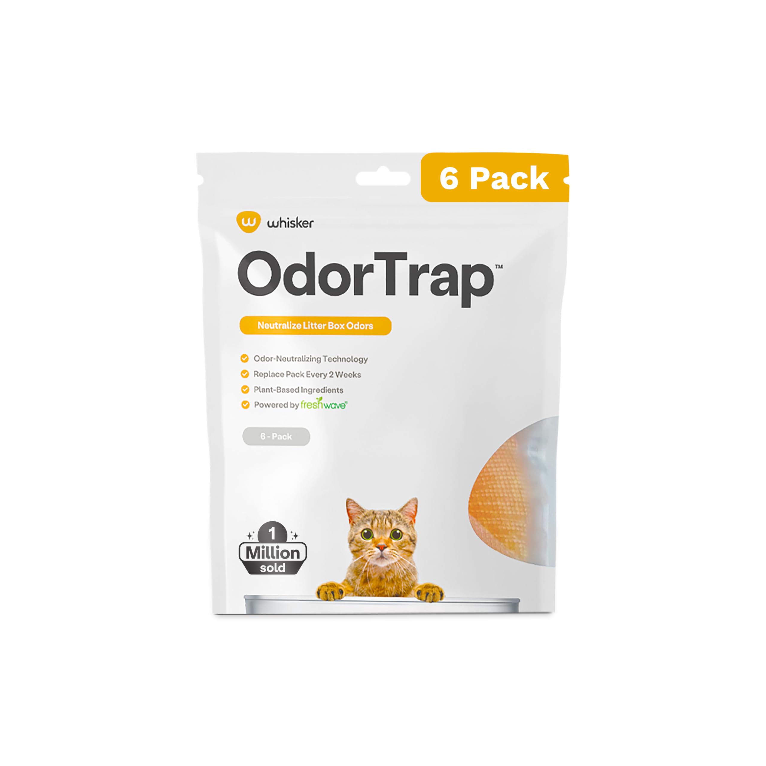 OdorTrap Pack Refills by Whisker, 6 Pack Refill for OdorTrap Pod (Pod Not Included), Eliminates Litter Box Odors, Compatible Traditional Litter Boxes, 8.96 Fl Oz