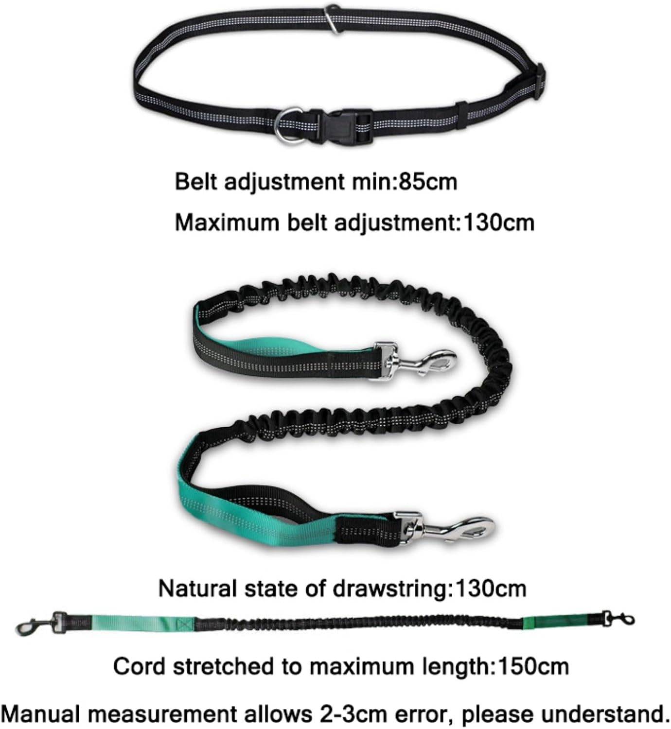 Hands Free Dog Leash for Walking, Running,Hiking,Dual-Handle Controllable Tactical Training Dog LeashShock Absorbing Waist Belt Dog Leash (Color : Green)