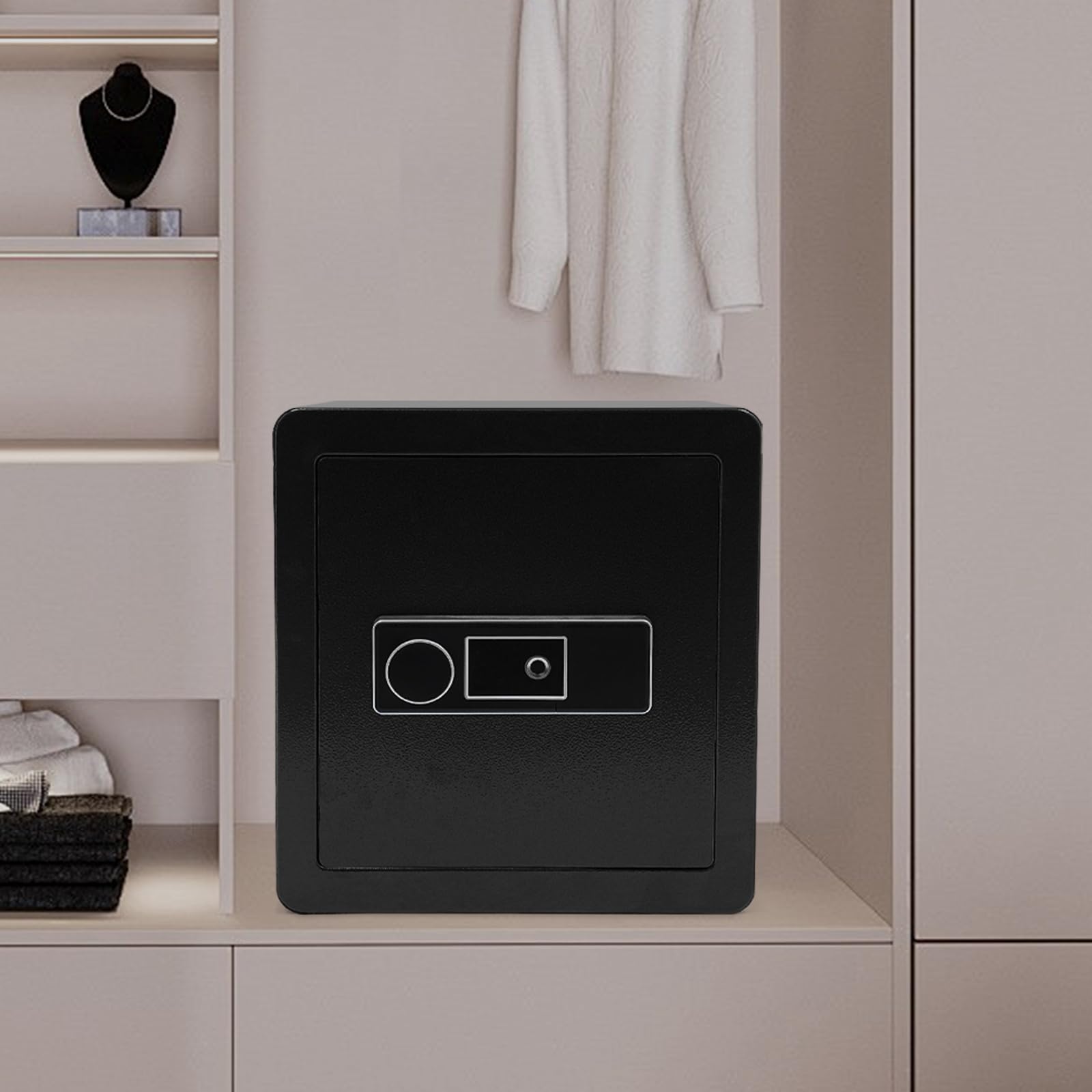 Schwarz Safe Tresor für Zuhause, Sicher mit Fingerabdruckschloss, Sicherheitssafe für Bargeld und Wertsachen, für Familien, Schlafzimmer, Klassenzimmer, Büros 36 * 31.5 * 40cm