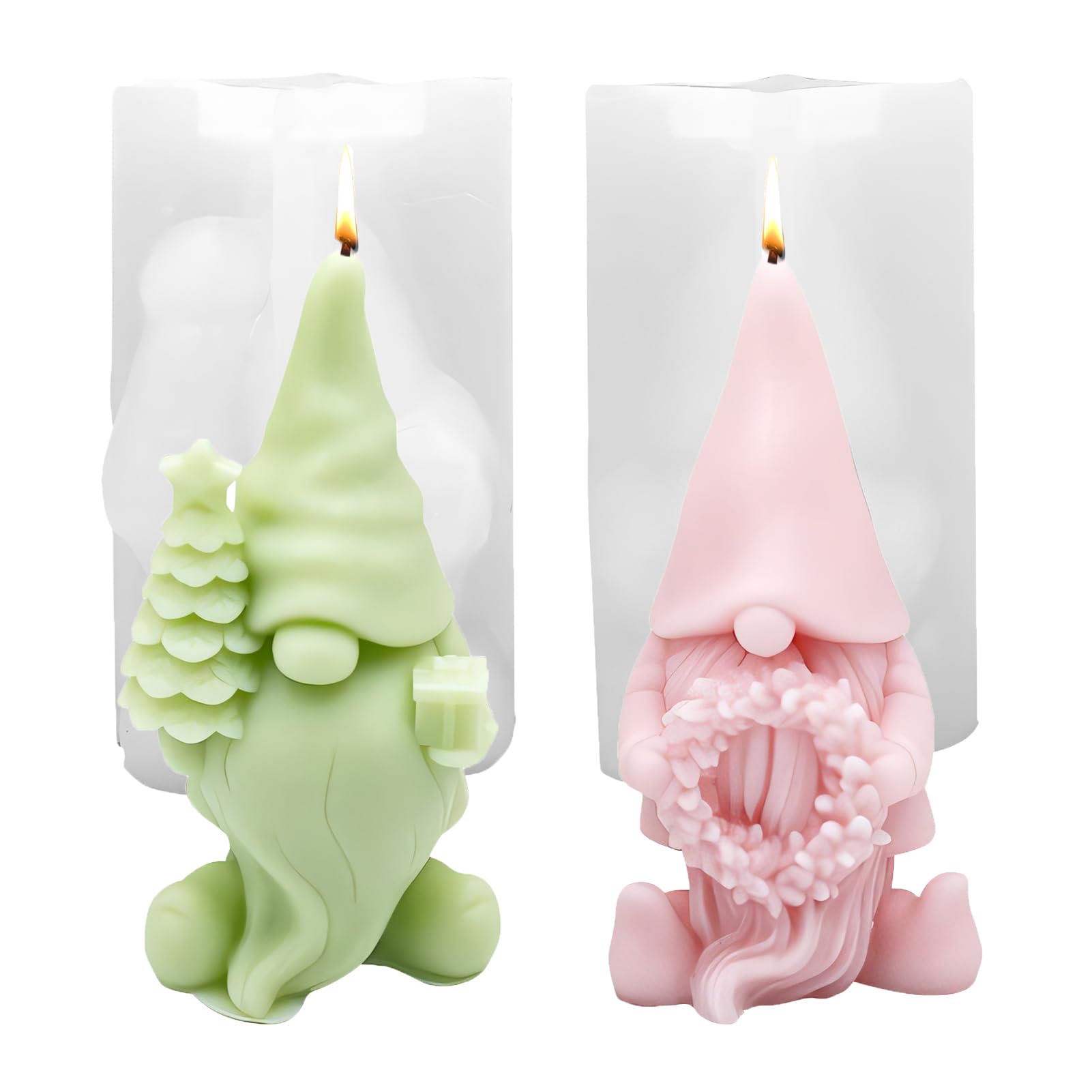 Silicone Mould Christmas Gnome Casting Mould - 3D Candle Mould for DIY Christmas Decoration (A+B)