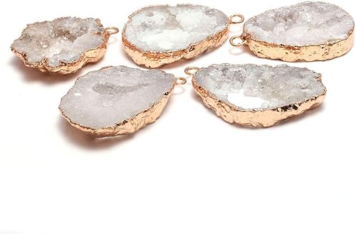 Miniatura 4 de LE SKY Colgante de piedra natural, colgante de piedra de ágata de cristal con borde de oro chapado irregular para hacer joyas, dijes de collar DIY,