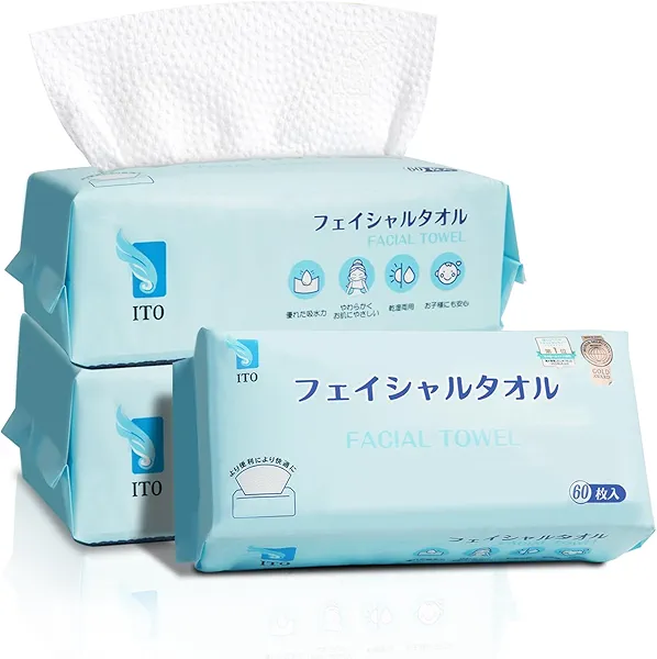 ITO Disposable Face Towel, Ultra-Soft 1-Second Quick-Dry Face Towels, Gentle for Sensitive Dry Oily Skin, Facial Towels for Daily Cleansing Makeup Removal (180 Count (Pack of 3))