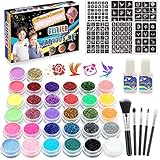 maquillaje tatuajes kat von d 【32 colores brillantes de alta calidad】 Juego de tatuajes Johgee con purpurina para niños contiene 26 colores de brillo y 6 polvos fluorescentes, 163 plantillas, 2 adhesivos corporales, 5 pinceles. Con brillo colorido y nuestras plantillas únicas, tendrás el tatuaje de purpurina temporal más moderno. Este juego de tatuajes es la elección perfecta para fiestas de cumpleaños, carnaval, día del niño, Navidad, Halloween, fiestas y juegos de roles.
