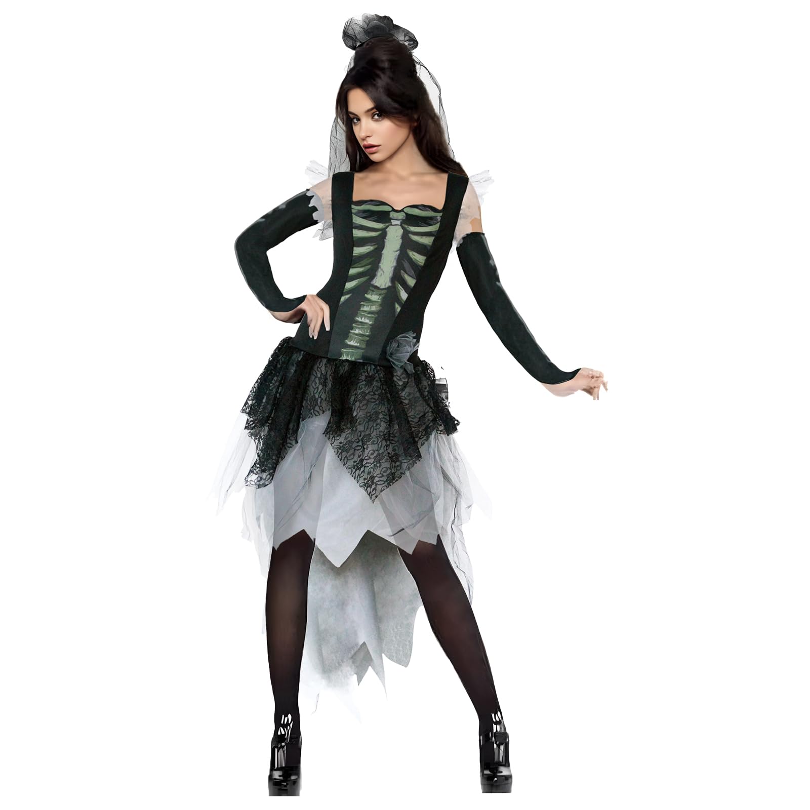 MNPET Skeleton Costume Women Skeleton Dress Halloween Costumes for Women  Skeleton Queen Princess Costume-L  BigaMart