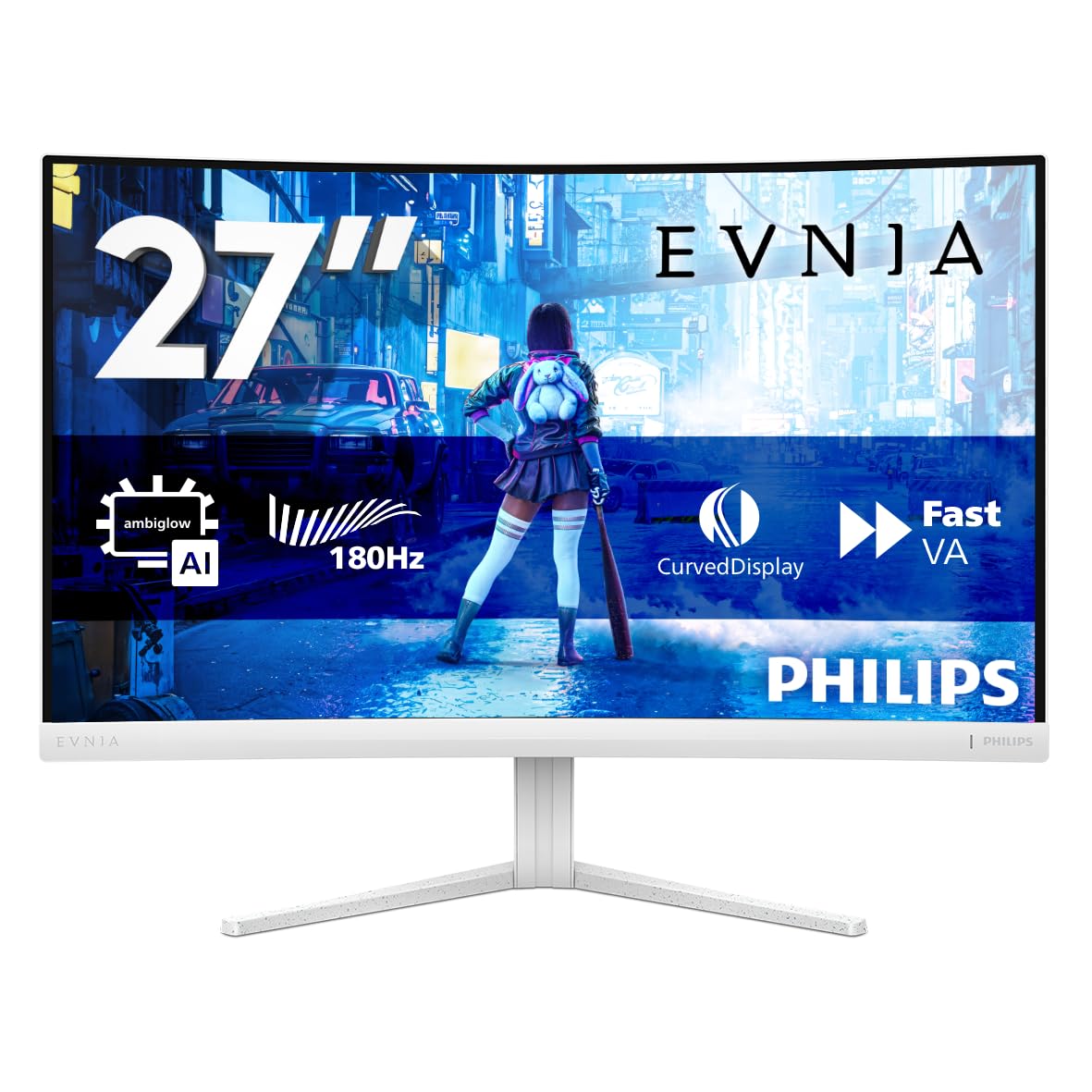 Visita la tienda de Philips Philips Evnia 27M2C5201L - Monitor Curvo para Juegos FHD de 27 Pulgadas, 180 Hz, 1 ms GtG, FreeSync Premium, AmbiGlow (1920 x 1080, 2 HDMI 2.0, 1 DP 1.4) Blanco in use
